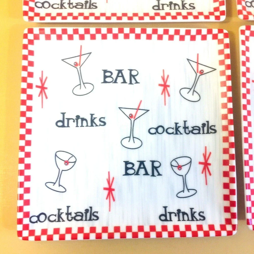 (4) Boston Warehouse Bar Plates Cheese & Cracker Snack 6.25” Square Set of 4